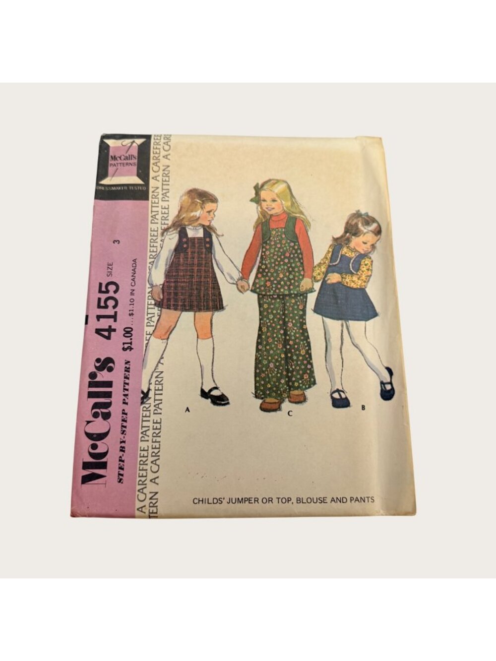 Vintage 1970s McCalls Sewing Pattern 4155 Childs Jumper Top Blouse Pants Size 3